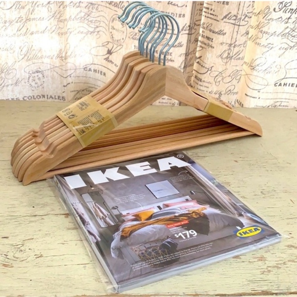 8 pc IKEA Natural Wood Hangers with  discounted catalog (last issue ever made!)